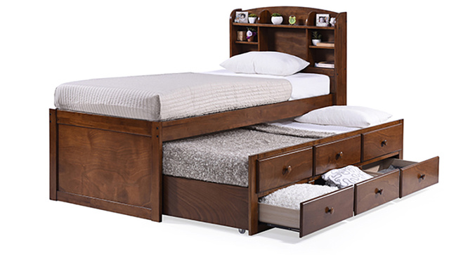 Ateneo Storage Headboard Single Bed With Trundle And Storage(Polished cherry)